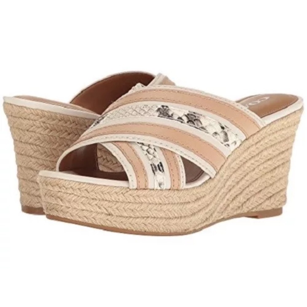 Brand New Coach Florentine Open Toe Leather Wedge Sandals Chalk Sz 10